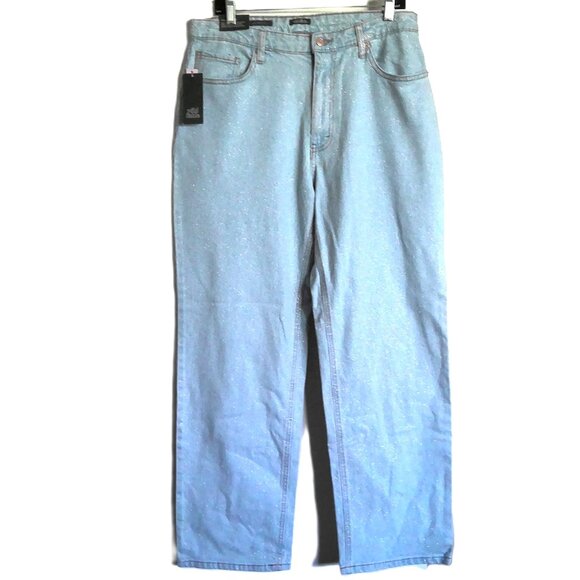 NEW Wild Fable Blue Jeans Silvery Sparkle Relaxed Straight Leg Stretch NWT Sz 12 - Picture 1 of 9